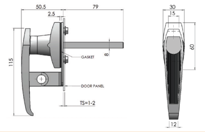 L Handle key/PadLockable Rear Fixing w/Spindle  - Chrome - Image 2