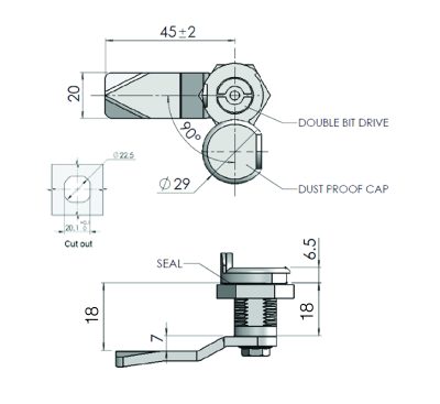 Quarter Turn Latch 8mm Square - Sealable - Image 3